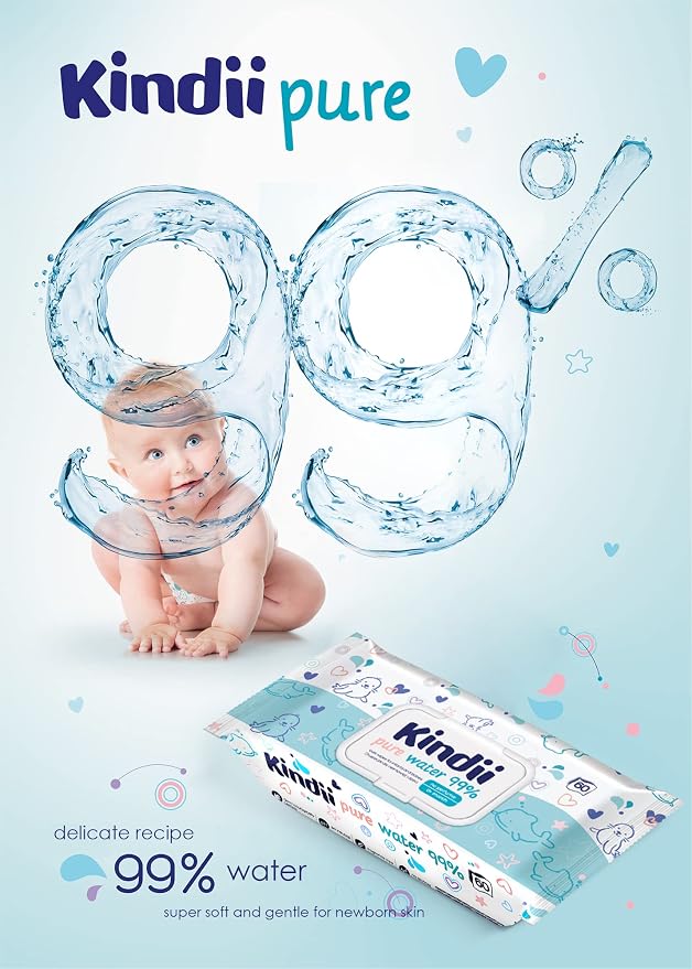 Kindii Baby Wipes Pack of 12 Hypoallergenic Baby Wipes - obrazek 5