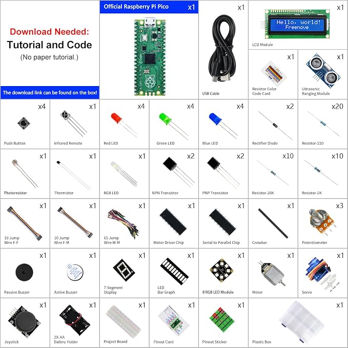 Freenove Super Starter Kit for Raspberry Pi Pico (Included), Dual-core Arm Cortex-M0+ Microcontroller, 588-Page Detailed Tutorial, 177 Items, 94 Projects, Python C Java Code - obrazek 3