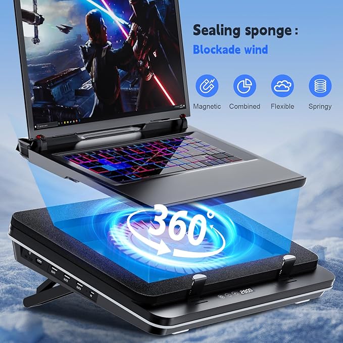 IETS GT600 podkładka chłodząca do laptopa z wentylatorem turbo 14 cm, uszczelniona pianka do szybkiego chłodzenia laptopów do gier, 14,1-19,3-calowa chłodnica do laptopa z 3 portami USB i filtrem - obrazek 4
