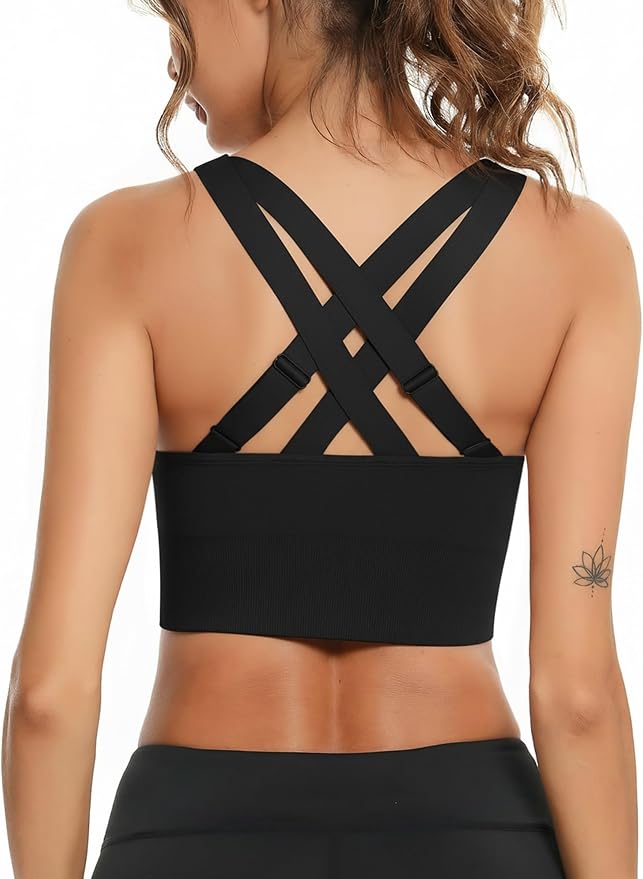 Litherday Damski biustonosz sportowy z wysokim uderzeniem bez fiszbin krzyżowy sportowy top do jogi fitness push up z wyjmowanymi wkładkami S-XXL