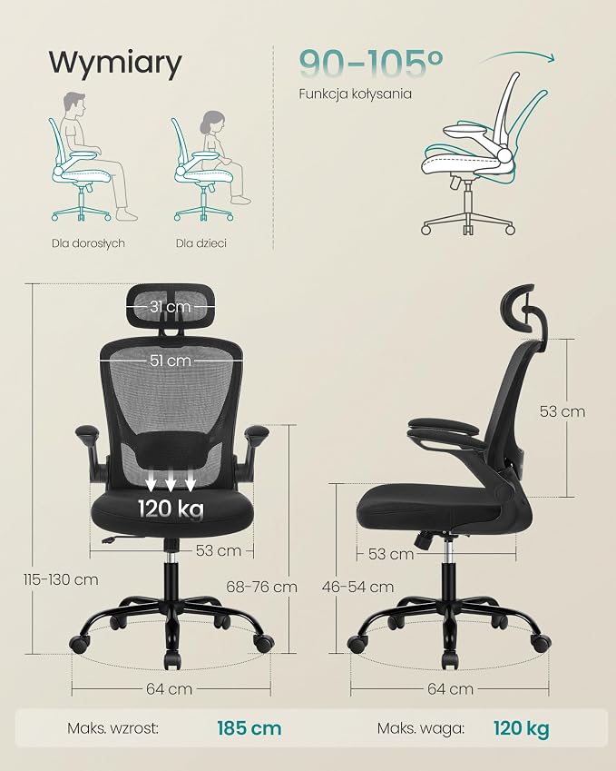 SONGMICS ergonomiczne krzesło biurowe - obrazek 7