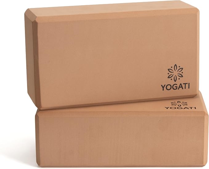 YOGATI® Zestaw bloków do jogi, 2 sztuki | Bloki do jogi z pianki EVA o wysokiej gęstości dla początkujących | Antypoślizgowe wsparcie do rozciągania | Idealne do ćwiczeń w domu i studiu. Brązowe