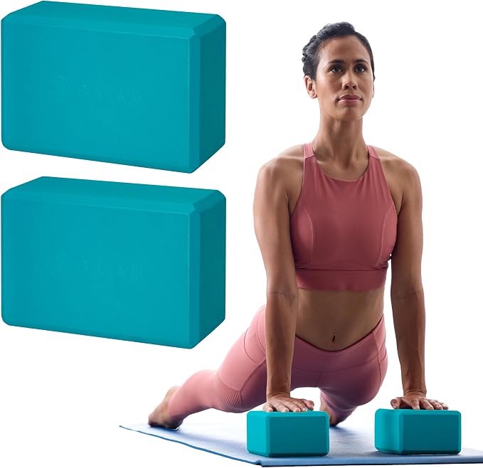 Gaiam Essentials blok do jogi (zestaw 2 szt.) – wspierająca pianka EVA, miękka antypoślizgowa powierzchnia do jogi, pilatesu, medytacji, żywy niebieski