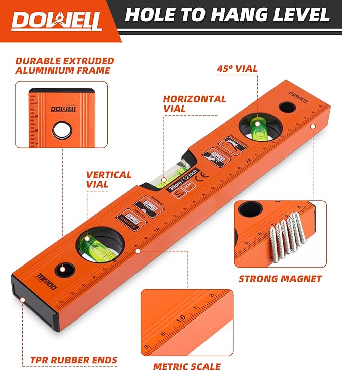DOWELL 12 calowy 300 mm magnetyczny poziom spirytusowy ze skalą - obrazek 5