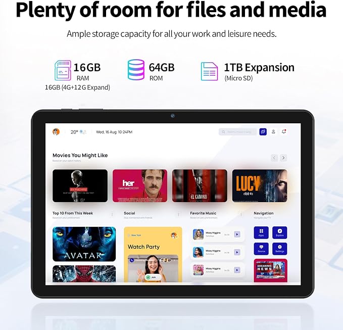 PRITOM 10-calowy tablet z klawiaturą i rysikiem, 16 GB, 64 GB ROM, Android 15, 1024 GB z możliwością rozszerzenia, Quad-Core, WLAN 6, 6000 mAh, tablet z klawiaturą, myszką - obrazek 3