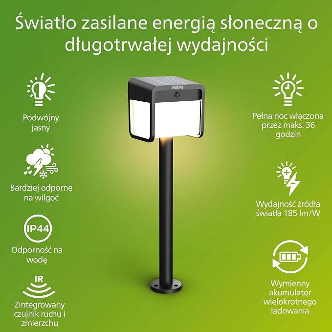 Philips Ezra UltraEfficient Zewnętrzna Lampa na Postumencie Solarna - obrazek 2