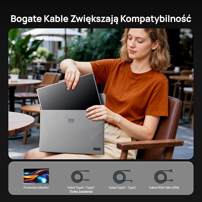 ARZOPA Monitor Przenośny Z1C 16,1" FHD 1080P 100% sRGB IPS HDR Ultra Cienki Metalowy – Ekran Przenośny do Laptopa, Mac, PC, Xbox, Switch, PS5 - Z1C Szary - obrazek 6
