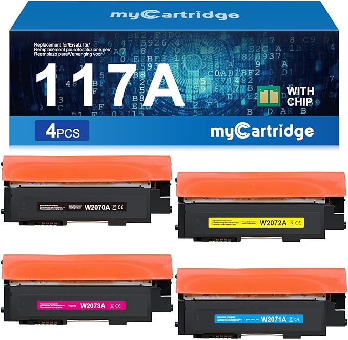 MYCARTRIDGE Kompatybilny z HP 117A zestaw tonerów, zamiennik do HP Color Laser MFP 178nwg 179fwg 178nw 150nw 179fnw 150a W2070A W2071A W2072A W2073A (czarny cyjan żółty magenta, opakowanie 4 szt.)