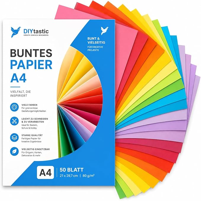 DIYtastic 50 x Papier Kolorowy A4 220