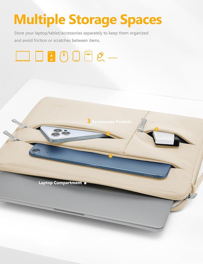 HYZUO 13 Cali Pokrowiec Etui na Laptopa Torbę, Piasek | dla MacBook Air 13 A3449 M5-M1 2026-2018, MacBook Neo 13, MacBook Pro 13 M2 M1, iPad Air/Pro 13, Surface Pro, XPS 13 - obrazek 4