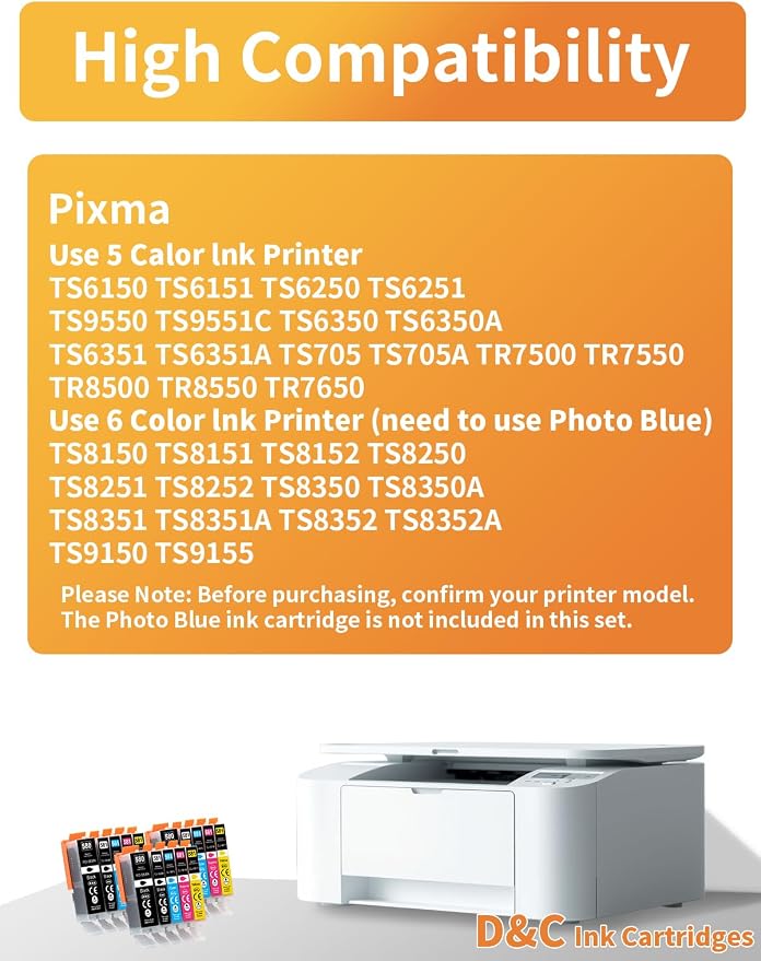 D&C PGI-580 CLI-581XXL Wkłady atramentowes kompatybilne z Canon 580 581 XXL kartridżen do Canon Pixma TR8550 TS6350a TR8500 TS6150 TS6350 TS6250 TS6300 TS8251 TS8150 TS6151 TS9550 TS9551(15-szt.) - obrazek 2