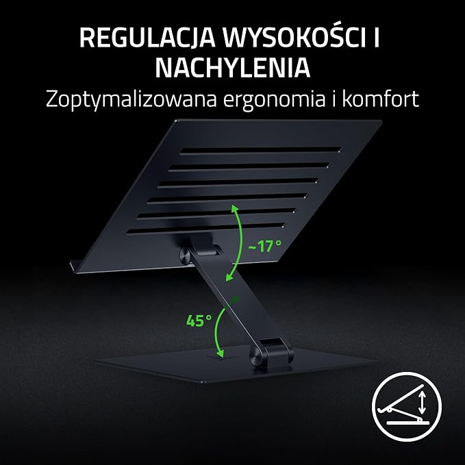 Razer Adjustable Laptop Stand - Ergonomiczna podstawka pod laptopa z regulacją wysokości, przeznaczona do laptopów o przekątnej do 18 cali (regulowana wysokość i nachylenie) Czarna - obrazek 3