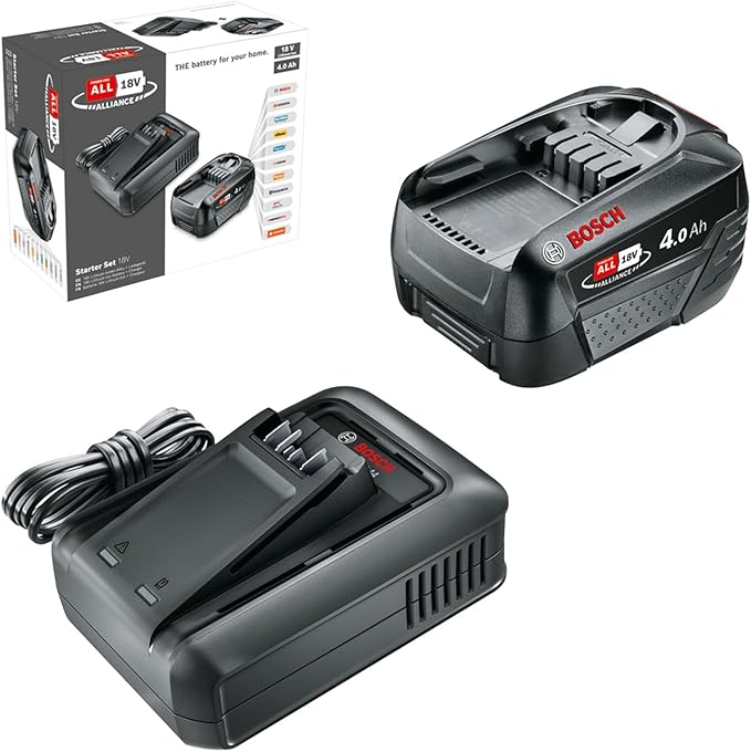 Bosch Starter Set 18V - akumulator i szybka ładowarka (1 akumulator Li-ion 4,0 Ah, szybka ładowarka POWER FOR ALL 18V Alliance)