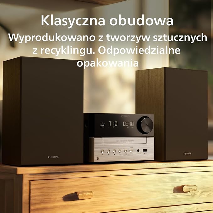 Philips Audio Mikrowieża hifi TAM3205M2, funkcja Bluetooth, odtwarzacz CD, USB, funkcja Auracast Radio FM, produkt w 85% wykonany z tworzywa sztucznego pochodzącego z recyklingu - obrazek 6