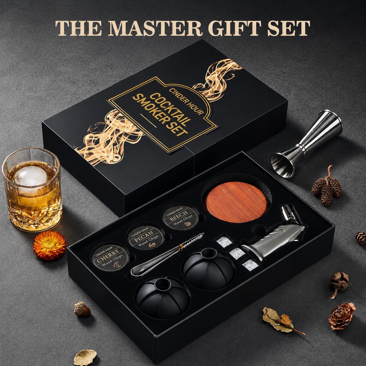 Whisky Smoker Set Cocktail Smoker Palnikiem 6 Kamieni 2 Formy Lodu - obrazek 6