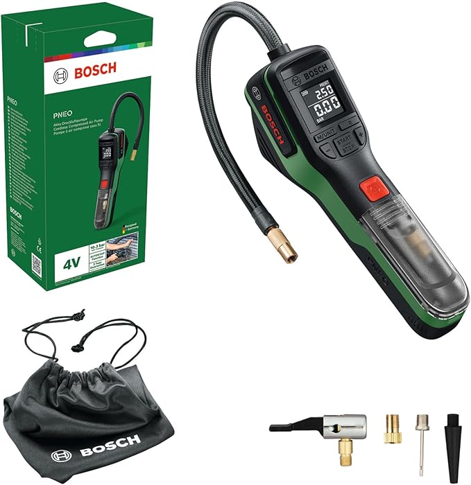 Bosch PNEO Akumulatorowa pompka pneumatyczna (z zestawem adapterów ciśnieniowych, akumulatorem 4V i torbą materiałową)