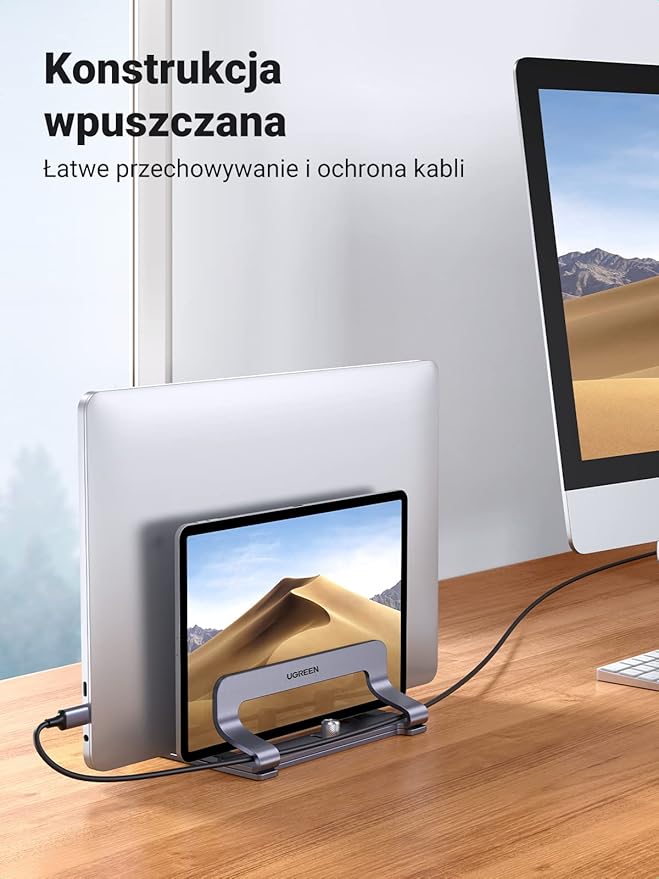 UGREEN Double Vertical Laptop Stand Aluminium Vertical MacBook Stand Space Saving Holder dla MacBook Pro/Air, iPad, Huawei, Surface, Dell, HP, Lenovo i innych. - obrazek 5