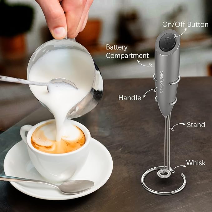 SimpleTaste Przenośny elektryczny spieniacz do mleka z 2 bateriami - obrazek 3