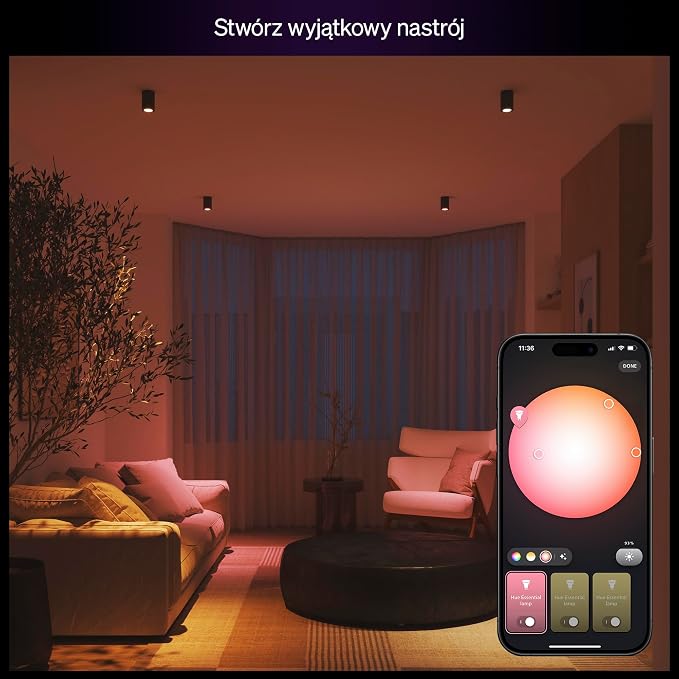 Żarówka Philips Hue Essential Smart LED – ośw. punktowe GU10, White and Color Ambiance, 4,7 W, 2200K–6500K, 345 lumenów, przyciemnianie, działa z Alexą, Asystentem Google i Apple Home, op. 1 szt. - obrazek 5