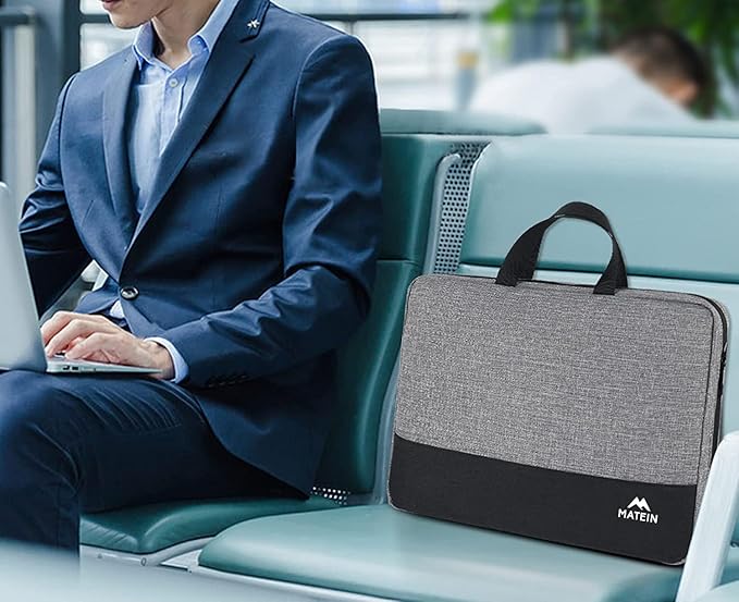 MATEIN Etui na laptopa, wodoszczelna torba na laptopa | etui ochronne z uchwytem, etui na laptopa, 17,3 cala, Szary - obrazek 7