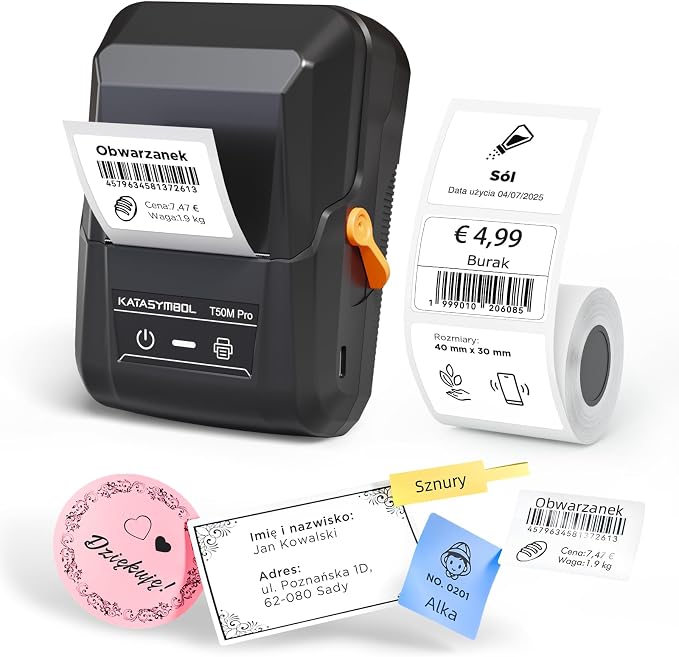 SUPVAN T50M Pro Drukarka Etykiet Bluetooth z Wodoodpornych Etykiet | 660+ Ikon, 50+ Ramkami, 30+ Czcionek, Dla Androida i iOS, Obsługuje Etykiety o Szerokości 20–50 mm, Do Szkoły, Biura i Domu