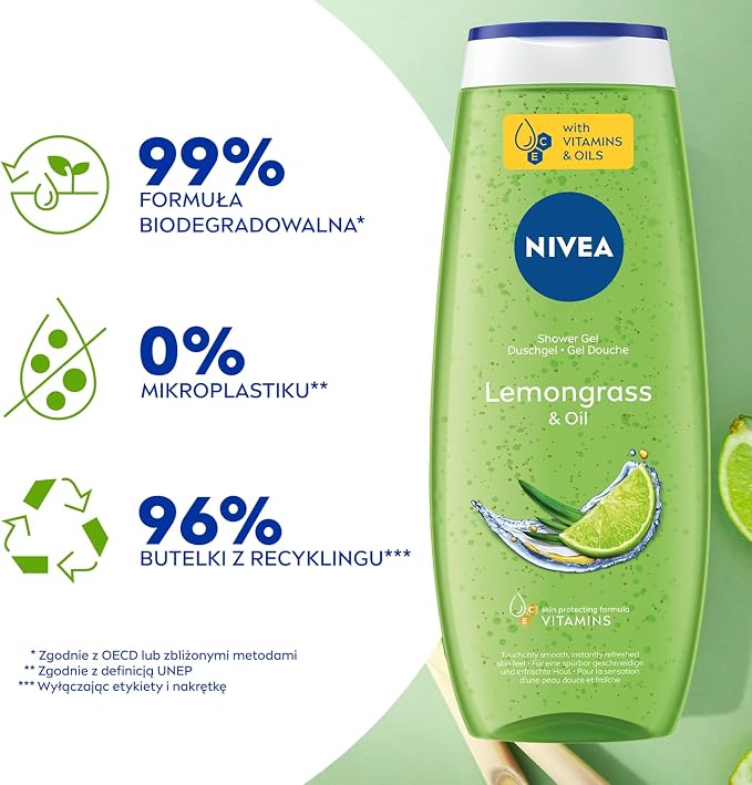 NIVEA Lemongrass & Oil Odświeżający żel pod prysznic do ciała 500 - obrazek 7