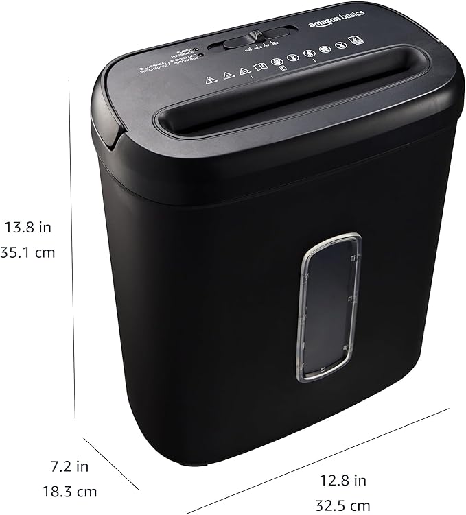 Amazon Basics Niszczarka do papieru o przekroju poprzecznym na 8 arkuszy, do papieru i płyt CD i kart kredytowych, 8 arkuszy, czarna - obrazek 3