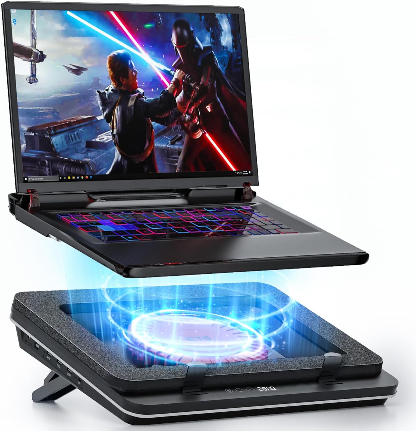 IETS GT600 podkładka chłodząca do laptopa z wentylatorem turbo 14 cm, uszczelniona pianka do szybkiego chłodzenia laptopów do gier, 14,1-19,3-calowa chłodnica do laptopa z 3 portami USB i filtrem - obrazek 2