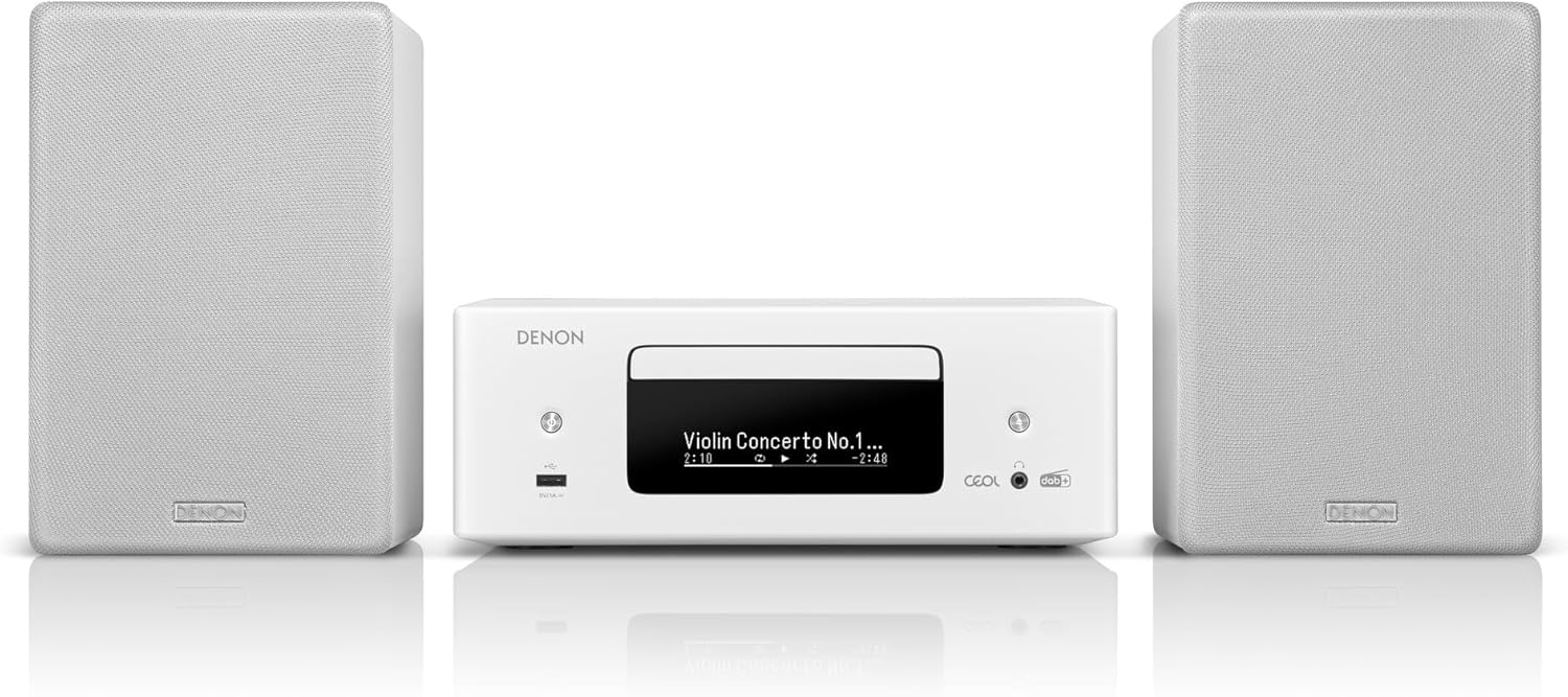 Denon CEOL N-12DAB kompaktowy zestaw, wzmacniacz HiFi z głośnikami, odtwarzacz CD, strumieniowe przesyłanie muzyki, HEOS Multiroom, Bluetooth, WLAN, AirPlay 2, kompatybilny z Alexą, 2 wejścia - obrazek 2