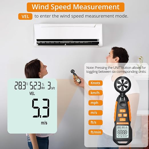 Neoteck Ręczny anemometr Cyfrowy miernik prędkości wiatru CFM Tester - obrazek 3