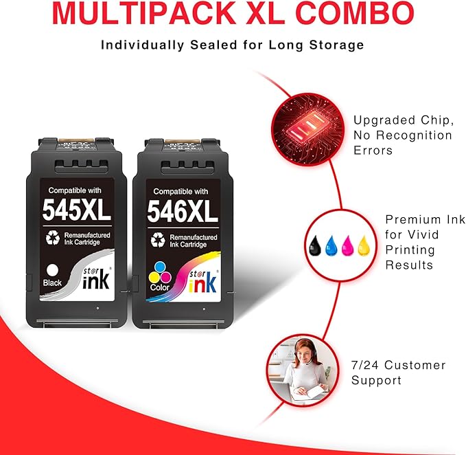 PG-545/CL-546 XL wkłady do drukarek Canon 545 546 XL Multipack do Canon pixma mx495 ts3350 kartridże do Canon tr4550 TS3450 TS3351 MG3050 TR4650, czarny, kolor, 2 sztuki w opakowaniu - obrazek 3