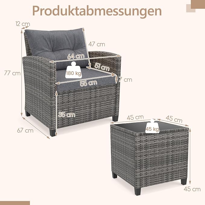 GIANTEX Zestaw mebli ogrodowych z rattanu - obrazek 4