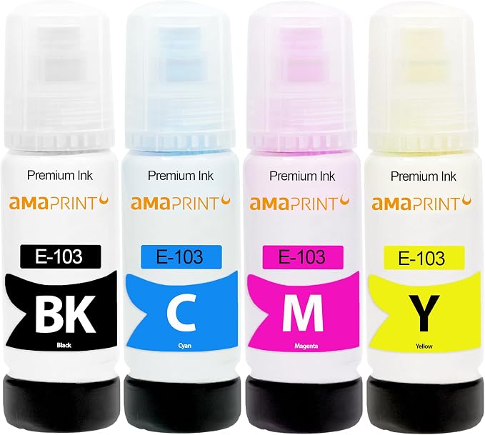 Amaprint Tusz kompatybilne z Epson 103 do EcoTank L1210 L1250 L3110 L3111 L3116 L3150 L3151 L3250 (4 Butelki z atramentem z 4x70ml)
