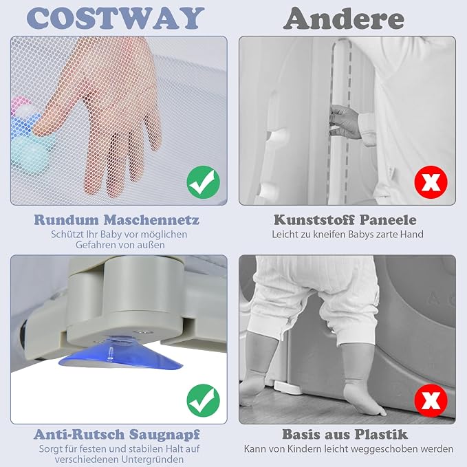 COSTWAY 124 x 124 cm Kojec dla niemowl膮t sk艂adany - obrazek 7