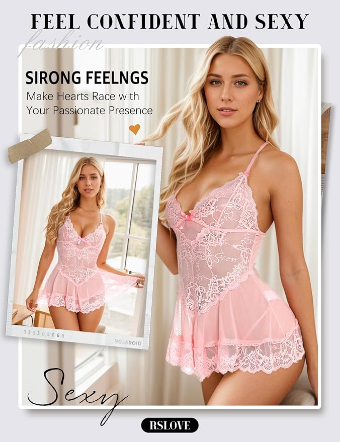 RSLOVE Damska seksowna bielizna koronkowa babydoll - obrazek 5