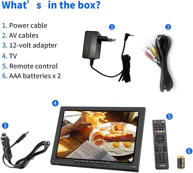 Portable digital TV, 14.0" rechargeable LCD DVB-T2 portable TV with freeview, USB port, headphone jack, remote control, AV input, HDMI - obrazek 5