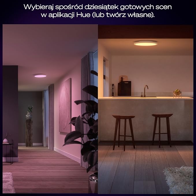 Inteligentny panel LED Philips Hue Devote, Białe i Kolorowe Światło (Ambiance), Okrągły 30 cm, 16.6 W, 2000 Lumenów, Biała Ramka do Wewnętrznego Oświetlenia Domu, Sufitu, Salonu, Kuchni, Przedpokoju. - obrazek 5