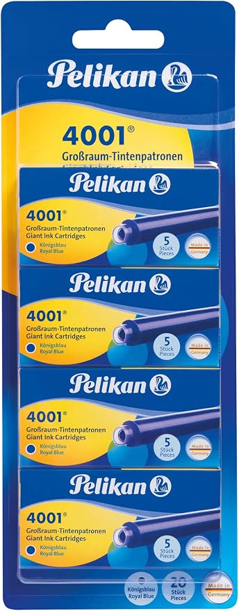 Pelikan 330894 Wkłady Atramentowe 4001, Zestaw 20 Sztuk, Niebieski