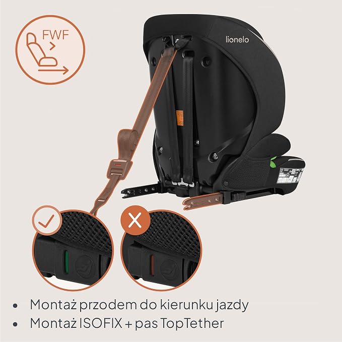 LIONELO Fotelik samochodowy Billy i-Size dla dzieci 76-150 cm montaż - obrazek 4