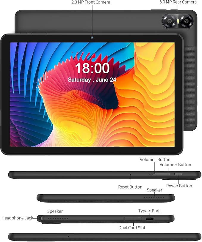 PRITOM 10-calowy tablet z klawiaturą i rysikiem, 16 GB, 64 GB ROM, Android 15, 1024 GB z możliwością rozszerzenia, Quad-Core, WLAN 6, 6000 mAh, tablet z klawiaturą, myszką - obrazek 5