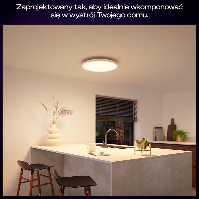 Inteligentny panel LED Philips Hue Devote, Białe i Kolorowe Światło (Ambiance), Okrągły 30 cm, 16.6 W, 2000 Lumenów, Biała Ramka do Wewnętrznego Oświetlenia Domu, Sufitu, Salonu, Kuchni, Przedpokoju. - obrazek 4