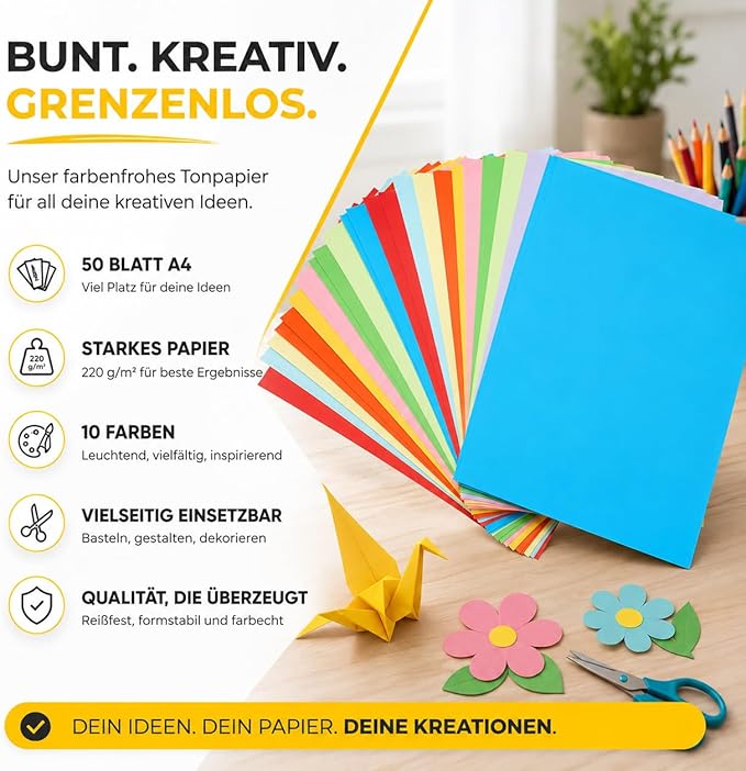 DIYtastic 50 x Papier Kolorowy A4 220 - obrazek 5