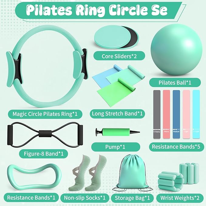 Zestaw Pilates 19PCS Mint Green Home Pilates Zestaw do treningu - obrazek 6
