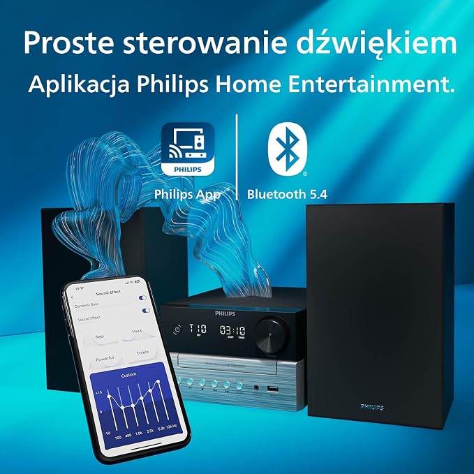 Philips Audio Mikrowieża hifi TAM3205M2, funkcja Bluetooth, odtwarzacz CD, USB, funkcja Auracast Radio FM, produkt w 85% wykonany z tworzywa sztucznego pochodzącego z recyklingu - obrazek 7