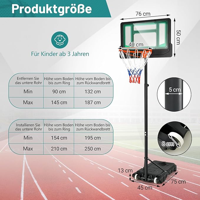 COSTWAY Stojak do koszykówki 90-210 cm - obrazek 7