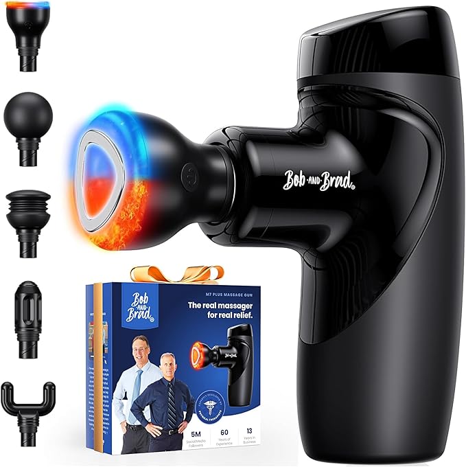 Bob and Brad M7 Plus mini pistolet do masażu z funkcją podgrzewania, 9 mm amplituda, cichy i przenośny Massage Gun, USB-C, do relaksu mięśni i regeneracji, prezent