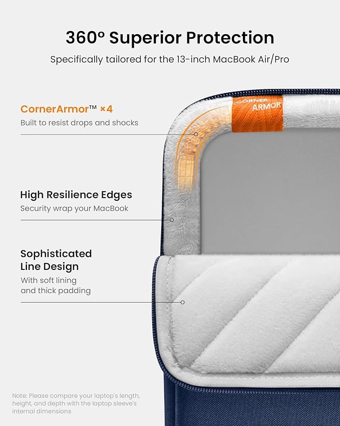 tomtoc Etui Pokrowiec 360° na 13 Calowego MacBook Air M5/A3449 (2026), M4/A3240, M3/M2/M1, 13'' MacBook Pro M2/M1, Oraz na 13'' MacBook Neo A18 Pro, Wodoodporny Pokrowiec na Laptopa z Ochroną - obrazek 5