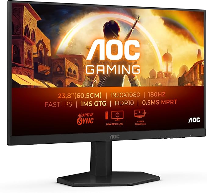 AOC Gaming 24G42E - 24-calowy monitor Full HD, 180 Hz, 1 ms, FreeSync Prem, G-Sync comp, HDR10 (1920 x 1080, 1 x HDMI 2.0, 1 x DisplayPort 1.4), czarny