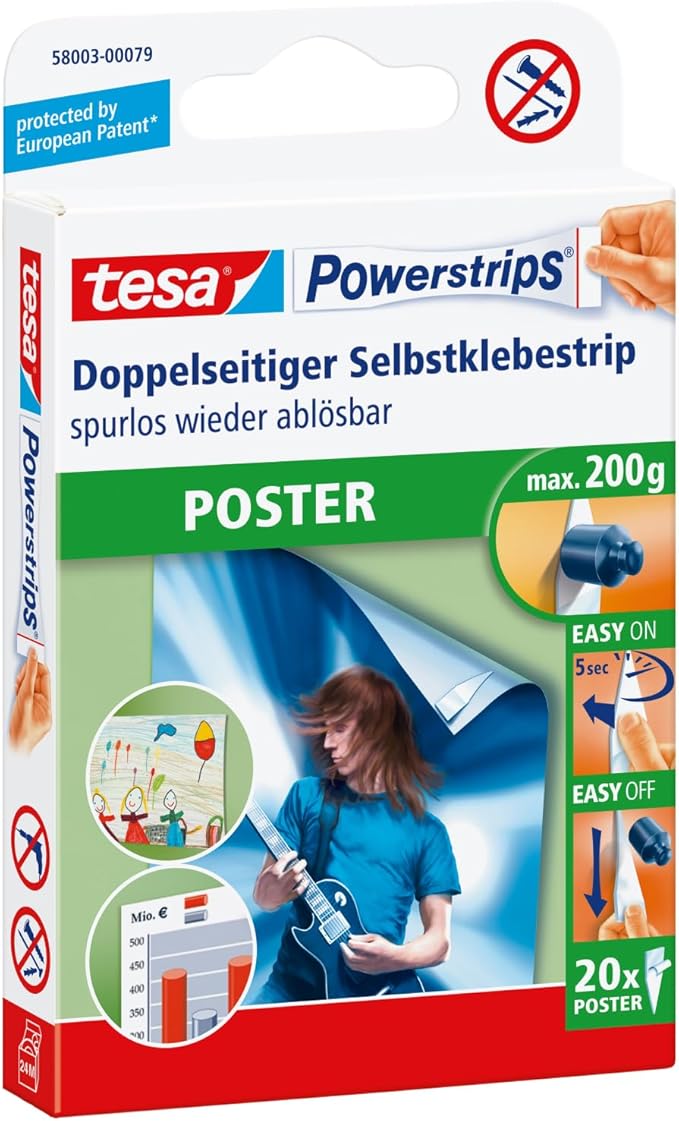 tesa Powerstrips POSTER dwustronne paski samoprzylepne do plakatów