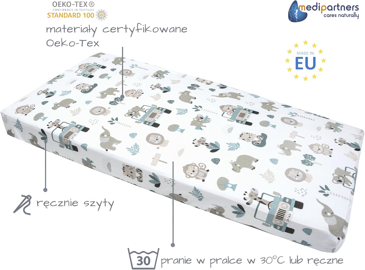 Medi Partners Prześcieradło z gumką do łóżeczka 120x60cm 100% - obrazek 4